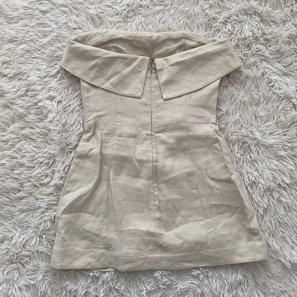 Bondi Born Elba strapless beige linen mini dress sz S in excellent condition - Picture 4 of 4